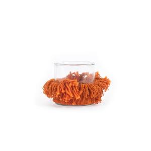 Bougeoir en coton rouille 8x8x8 cm