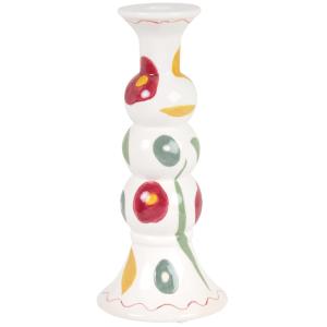Bougeoir en dolomite blanche motifs floraux multicolores