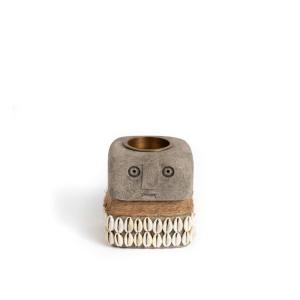 Bougeoir en grès gris 9x8 cm