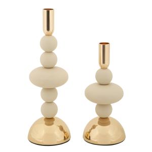 Bougeoir en métal crème et doré (Lot de 2, Ø 10x22-10x30 cm…