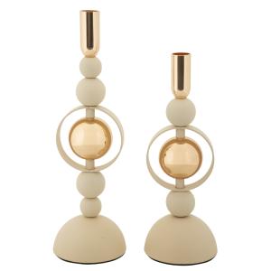 Bougeoir en métal crème et doré (Lot de 2, Ø 10x27-10x33 cm…