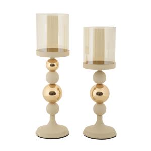 Bougeoir en métal crème et doré (Lot de 2, Ø 10x32-10x36 cm…