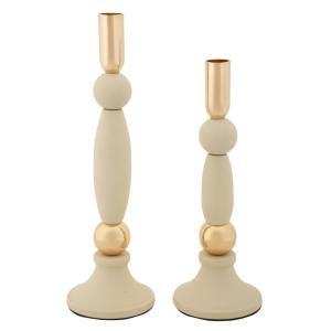 Bougeoir en métal crème et doré (Lot de 2, Ø 9,5x25-9,5x30…