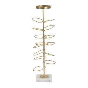 Bougeoir en métal doré avec base en marbre 14x13x46  cm