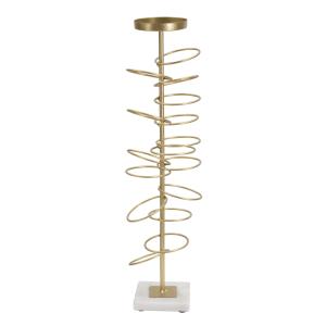 Bougeoir en métal doré avec base en marbre 14x13x50,5  cm