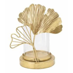 Bougeoir en métal doré avec des feuilles 17x12x21 cm