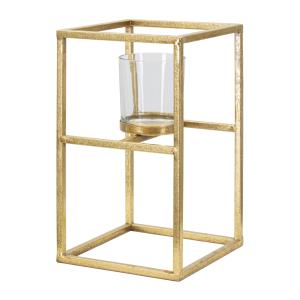 Bougeoir en métal doré avec verre 15x15x25 cm