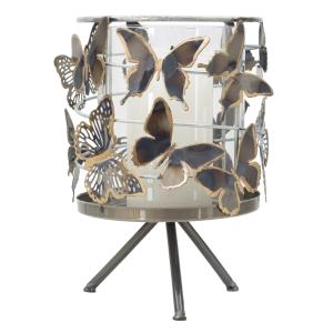 Bougeoir en métal multicolore avec papillons Ø 15x23,3 cm