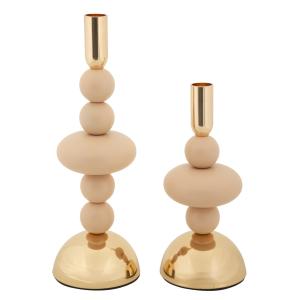 Bougeoir en métal rose et doré (Lot de 2, Ø 10x22-10x30 cm)…