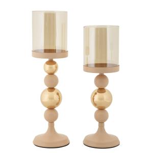 Bougeoir en métal rose et doré (Lot de 2, Ø 10x32-10x36 cm)…