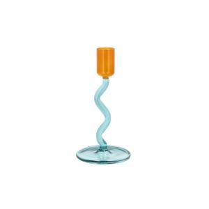 Bougeoir en verre bleu et ambre