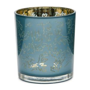 Bougeoir en verre bleu et intérieur doré