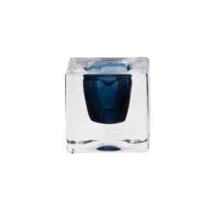 Bougeoir en verre bleu et transparent H4