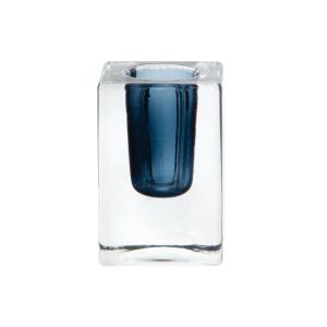 Bougeoir en verre bleu et transparent H6