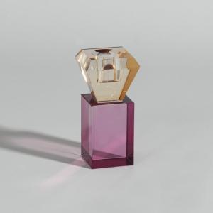 Bougeoir en verre bordeaux, jaune et transparent