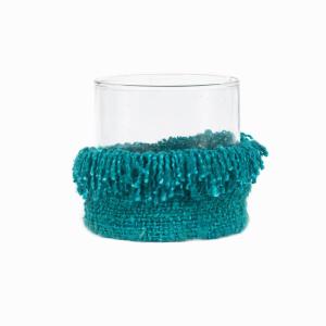 Bougeoir en verre et cotton aqua 15x15