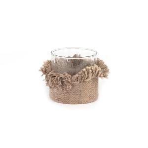 Bougeoir en verre et velours gris