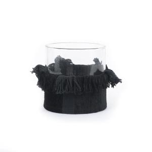 Bougeoir en verre et velours noir 15x15