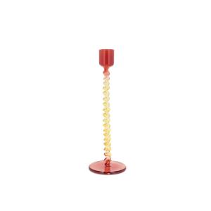 Bougeoir en verre jaune et rouge