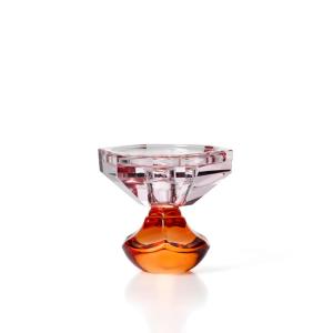 Bougeoir en verre recyclé orange et rose 10.3x10.3x9.2 cm