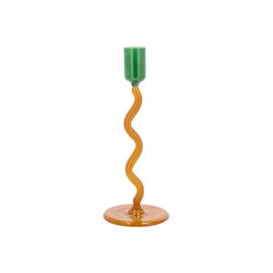 Bougeoir en verre vert et ambre