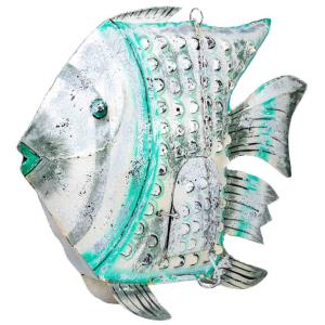 Bougeoir poisson en métal vieilli blanc 80x15x65