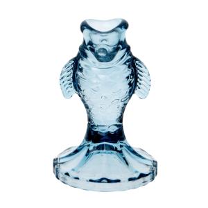 Bougeoir poisson en verre bleu