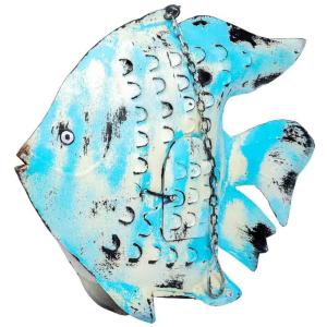 Bougeoir poisson métal vieilli bleu 62x8x46