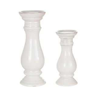 Bougeoirs en grès blanc cassé (x2)