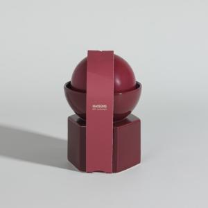 Bougie boule et bougeoir en céramique bordeaux