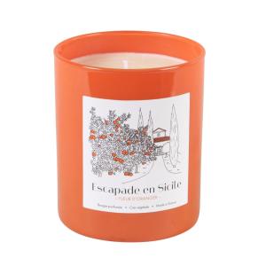 Bougie en verre orange et cire végétale parfumée ''Fleur d'…