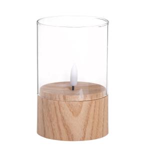 Bougie LED en verre transparent et bois de paulownia