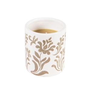 Bougie parfumée en céramique blanche motif floral ocre