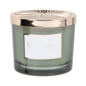 Bougie parfumée en verre bleu canard et métal doré 220g