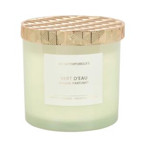 Bougie parfumée en verre bleu et couvercle en métal doré