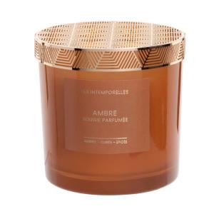 Bougie parfumée en verre gris et métal doré