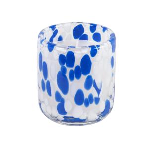 Bougie parfumée en verre moucheté blanc et bleu