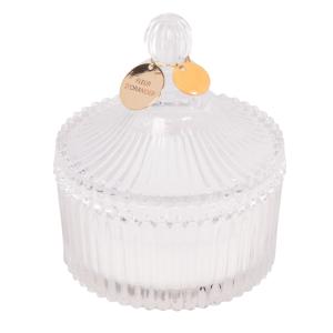 Bougie parfumée en verre strié transparent et médaillons or…