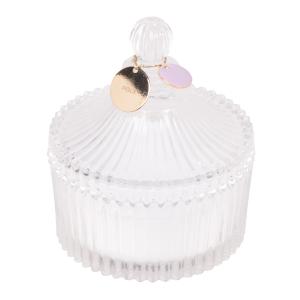 Bougie parfumée en verre strié transparent et médaillons vi…