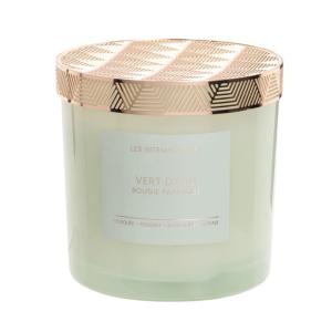 Bougie parfumée en verre teinté vert et métal doré 350g