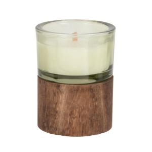 Bougie parfumée en verre vert kaki et socle en bois de schi…