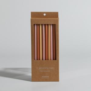 Bougies fines marron, jaunes et roses (x10)