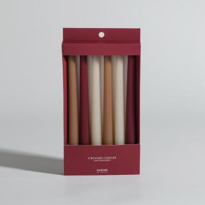 Bougies longues beige, bordeaux et rose (x6)