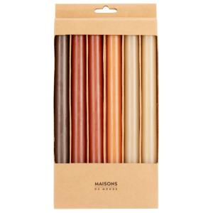 Bougies longues droites marron, caramel et beige (x6)