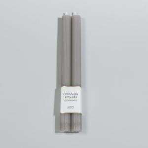 Bougies longues striées gris taupe (x2)