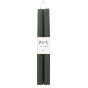 Bougies longues striées vertes (x2)