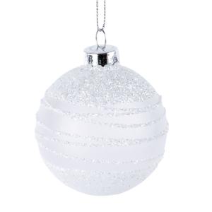 Boule de Noël blanche en verre à motifs et paillettes argen…