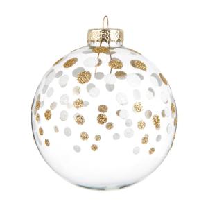 Boule de Noël blanche en verre motifs à pois dorés