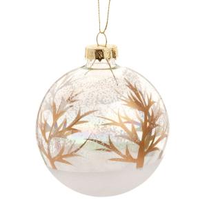 Boule de Noël en verre imprimé blanc et doré