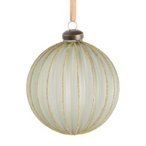 Boule de Noël en verre strié vert olive et doré